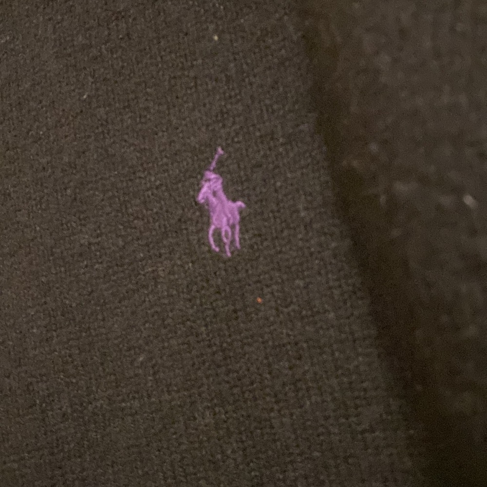 Ralph Lauren Mens Vneck Sweater 100% Lamb Wool in Black with Purple Embroidery - Picture 4 of 7